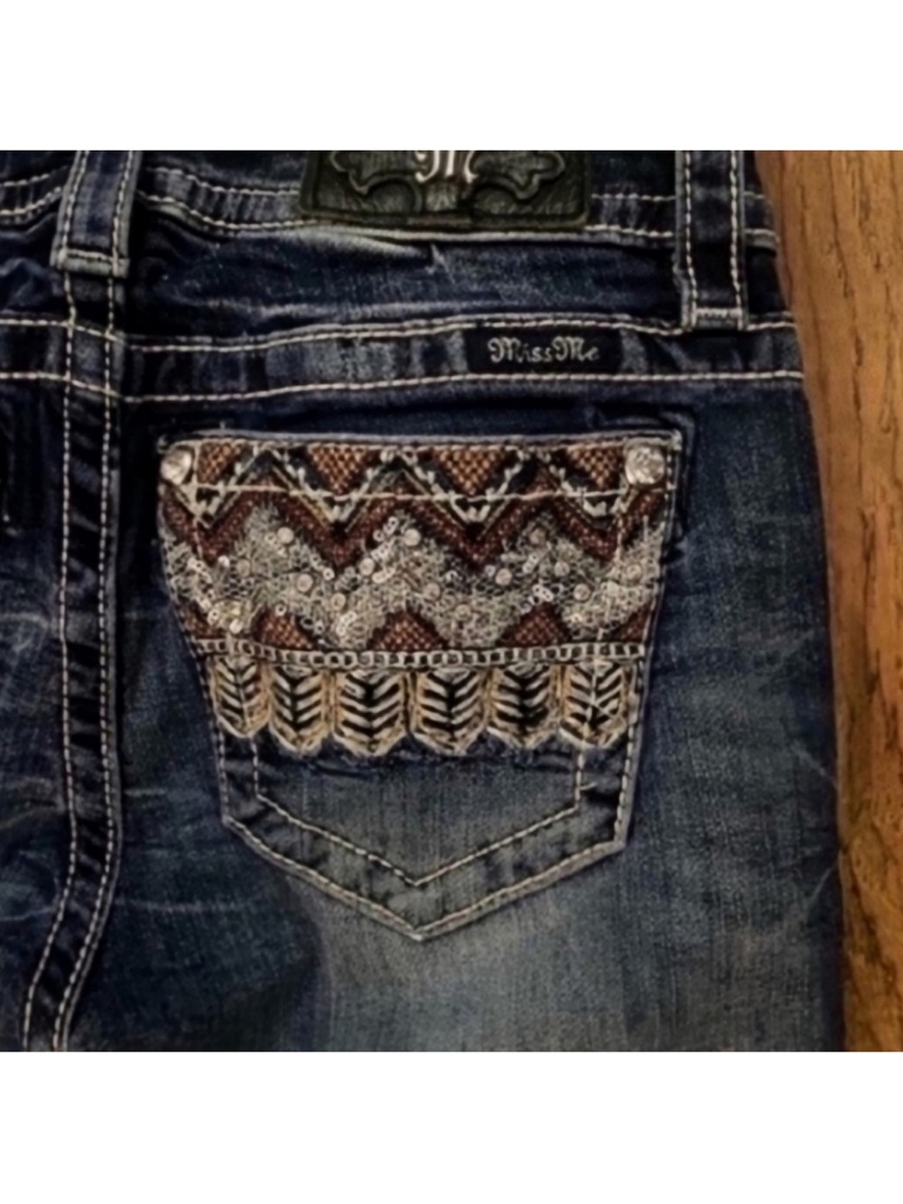 Gorgeous Miss Me Midrise Slim Boot Jeans With Embellished Pockets 34” Inseam